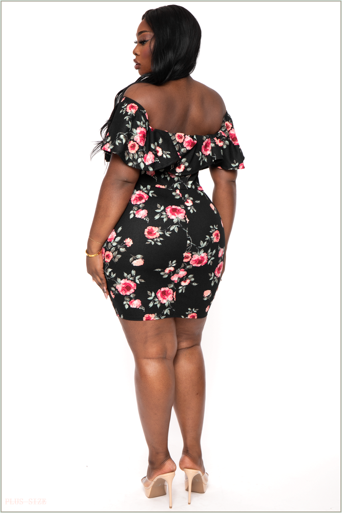  Plus Size Reevabel Frill Bodycon Dress- Black H3&P1-CS2431-BK-1X