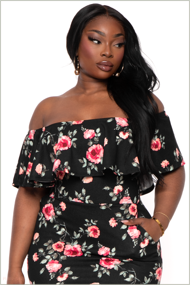  Plus Size Reevabel Frill Bodycon Dress- Black H3&P1-CS2431-BK-1X