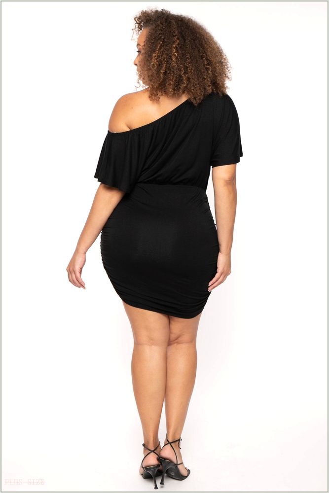  Plus Size Reine Rouched Mini Dress - Black NG4-CS2632-BK-1X