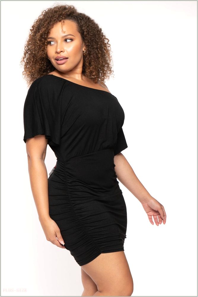  Plus Size Reine Rouched Mini Dress - Black NG4-CS2632-BK-1X