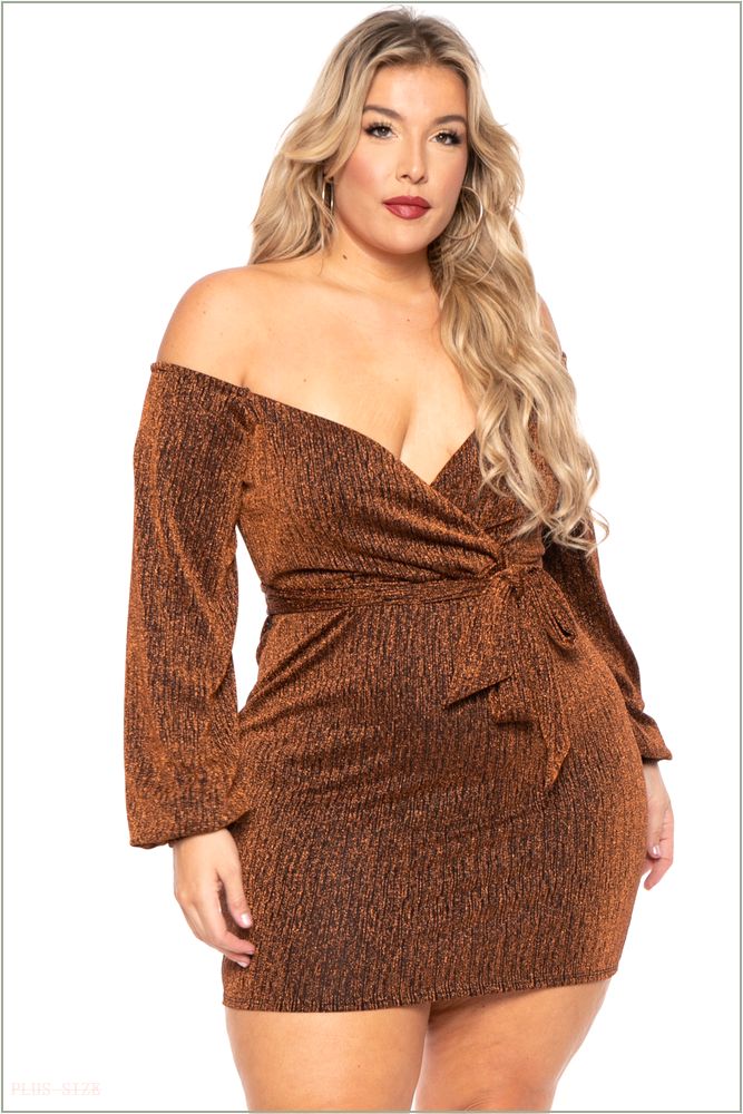  Plus Size Rhianna Metallic Surplice Dress- Gold O45-CS1648-GL-1X