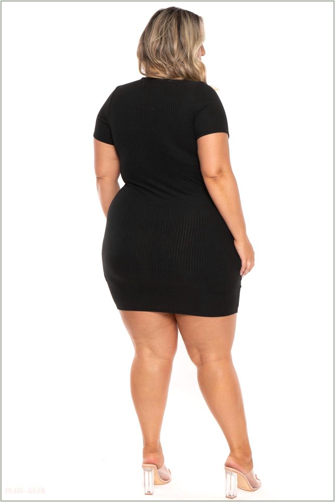  Plus Size Risette Front Drape Dress- Black H18-CS2421-BK-1X