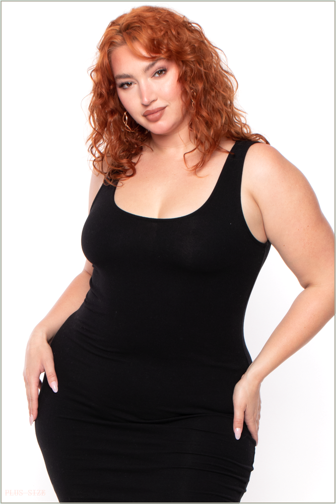  Plus Size Roberta Rib Tank Bodycon Dress - Black C58-71075XL-BK-1X