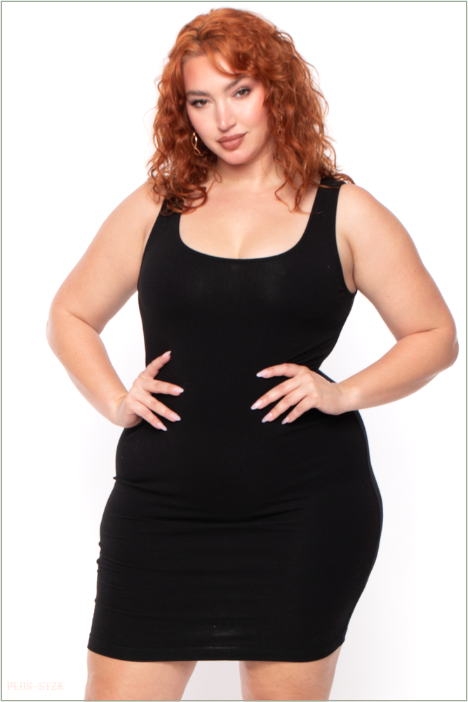  Plus Size Roberta Rib Tank Bodycon Dress - Black C58-71075XL-BK-1X