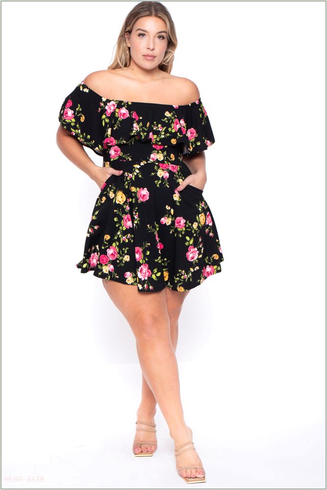  Plus Size Rosabel Floral Dress- Black Z303-CS1903-BK-3X