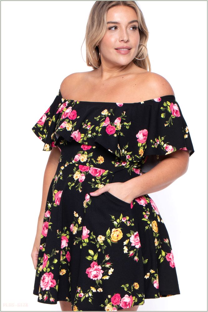  Plus Size Rosabel Floral Dress- Black Z303-CS1903-BK-3X