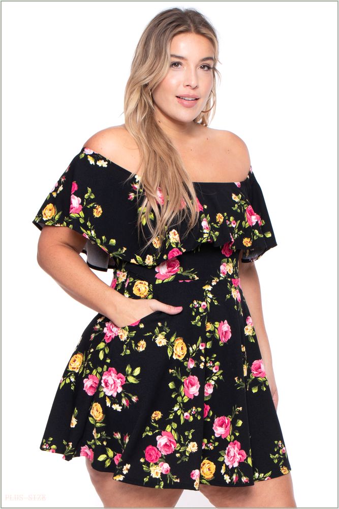  Plus Size Rosabel Floral Dress- Black Z303-CS1903-BK-3X