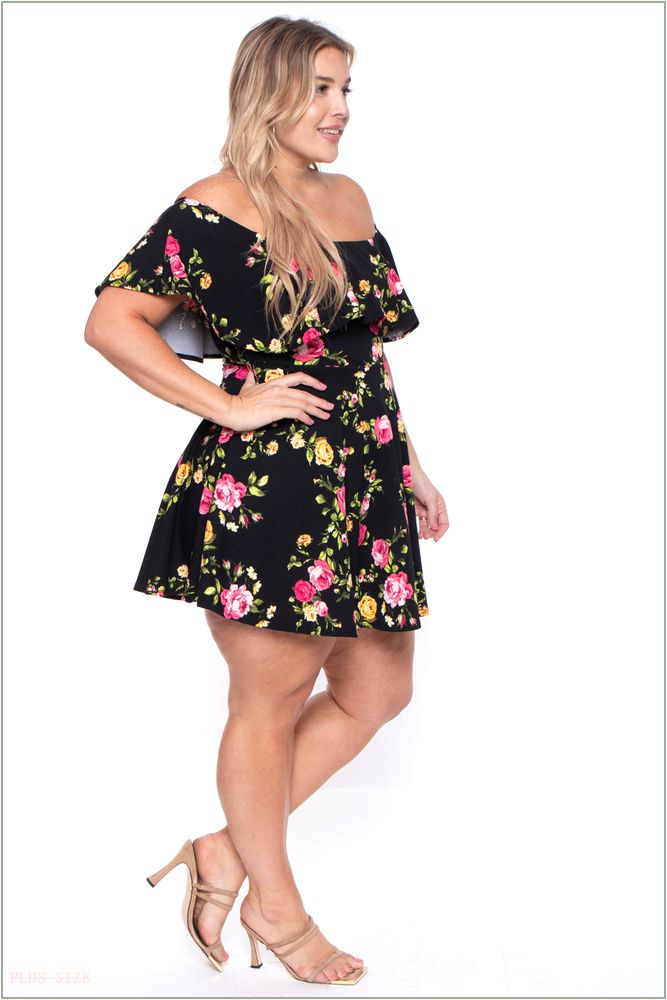  Plus Size Rosabel Floral Dress- Black Z303-CS1903-BK-3X