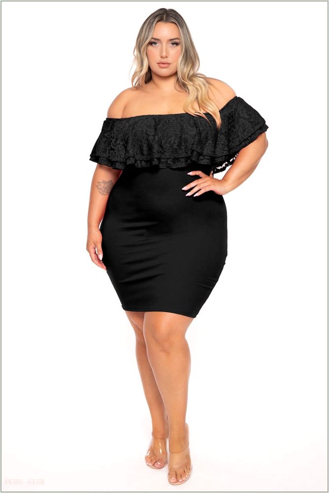  Plus Size Rosalinda Frill Lace Dress- Black H3-CS2506-BK-1X