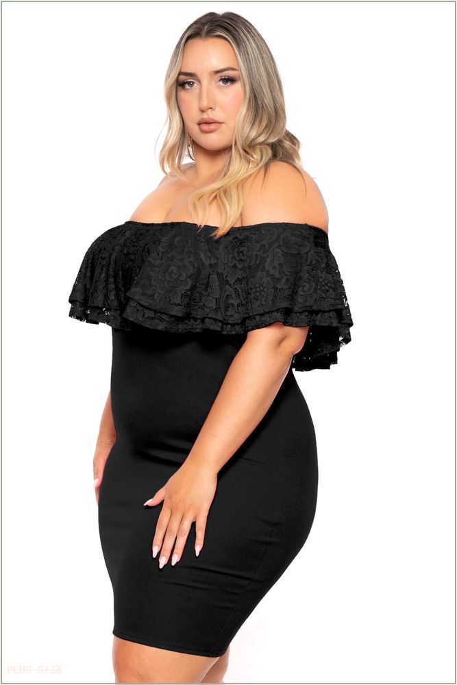  Plus Size Rosalinda Frill Lace Dress- Black H3-CS2506-BK-1X