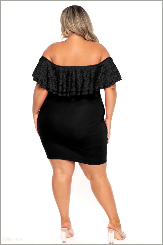  Plus Size Rosalinda Frill Lace Dress- Black H3-CS2506-BK-1X