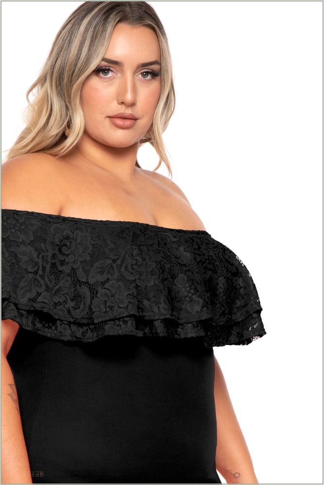  Plus Size Rosalinda Frill Lace Dress- Black H3-CS2506-BK-1X