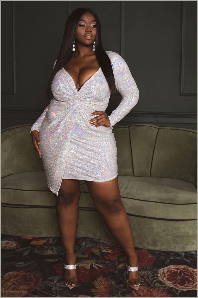  Plus Size Roxana Sequins Dress- Silver X10-CS2247-SV-2X