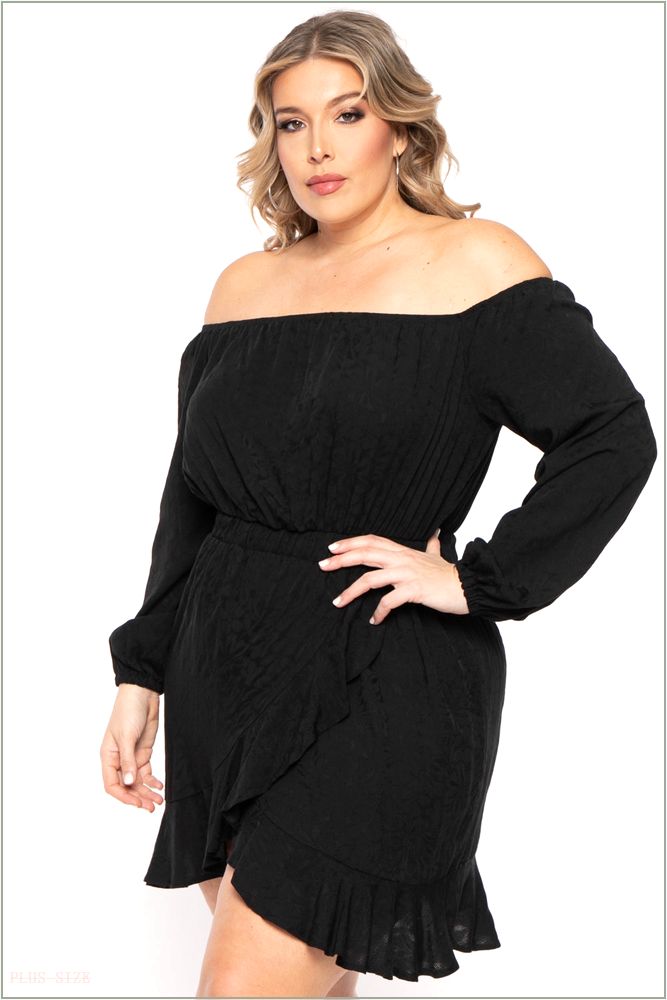  Plus Size Sabrina Off The shoulder Dress - Black H1-CS2277-BK-3X