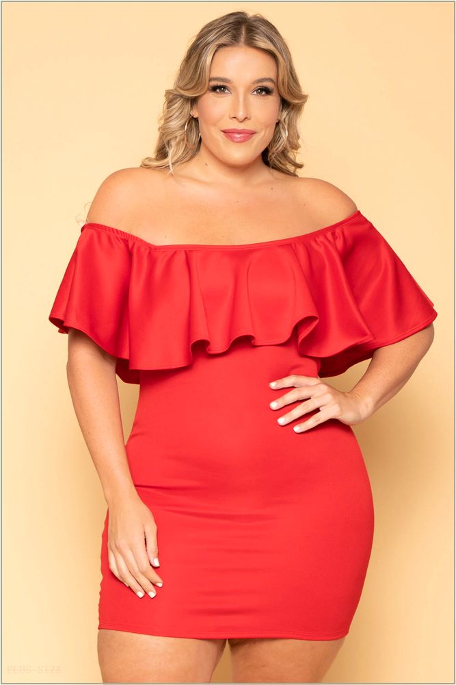  Plus Size Saia Bodycon Dress - Red V39-CS2121-RD-2X