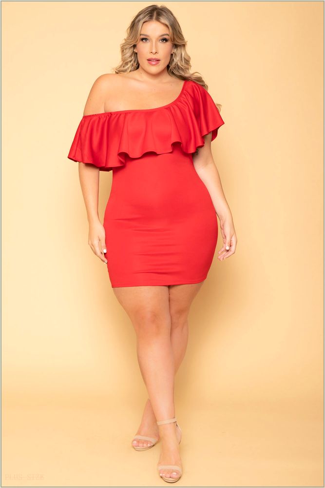  Plus Size Saia Bodycon Dress - Red V39-CS2121-RD-2X