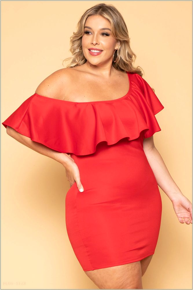  Plus Size Saia Bodycon Dress - Red V39-CS2121-RD-2X