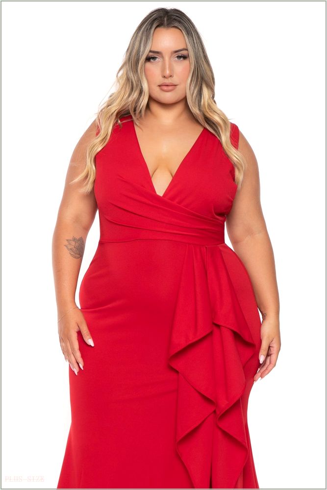  Plus Size Salome Ruffle Maxi Gown Dress- Red Z207-IXD9193SP-RD-1X