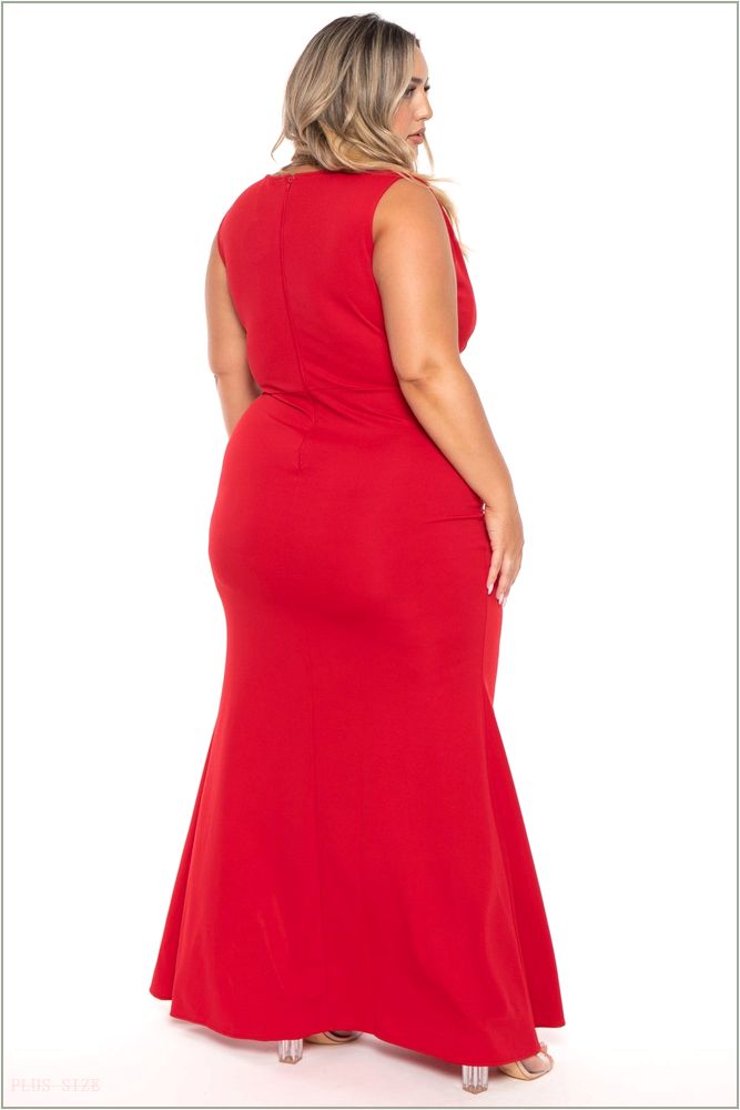  Plus Size Salome Ruffle Maxi Gown Dress- Red Z207-IXD9193SP-RD-1X