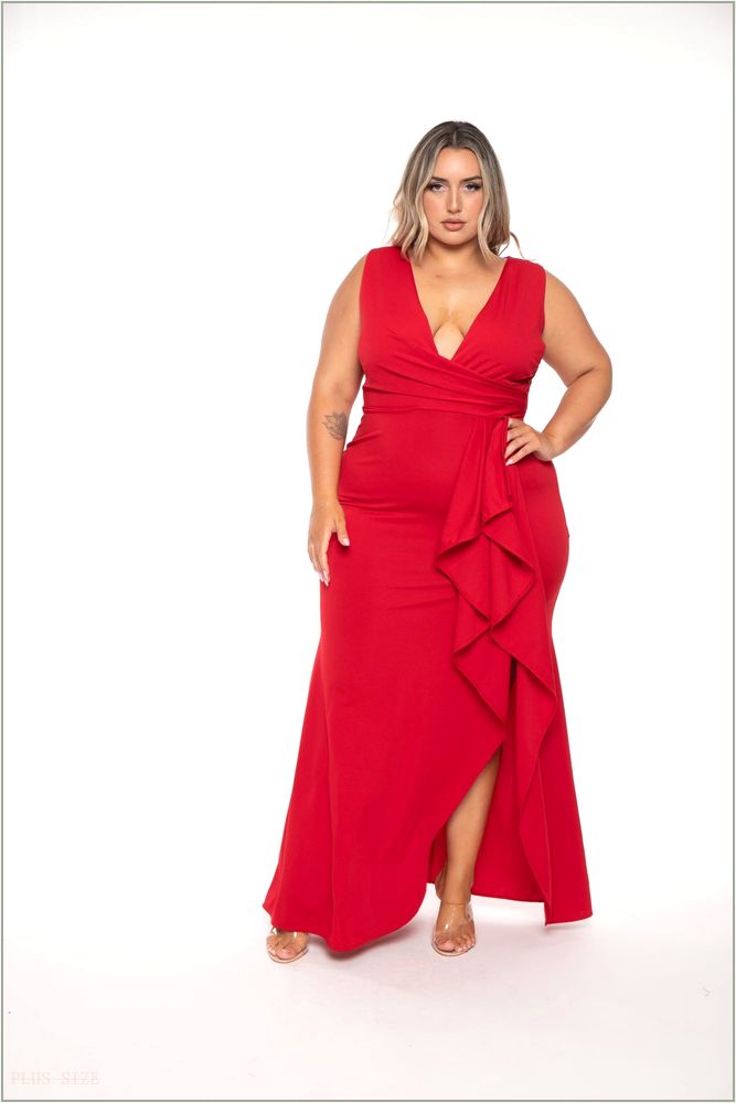  Plus Size Salome Ruffle Maxi Gown Dress- Red Z207-IXD9193SP-RD-1X