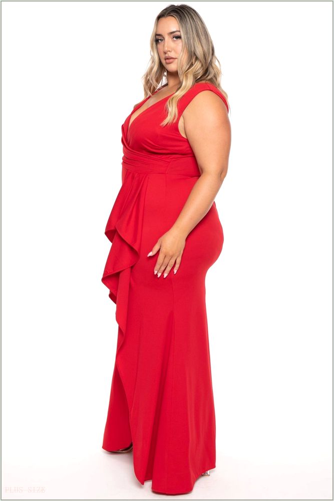  Plus Size Salome Ruffle Maxi Gown Dress- Red Z207-IXD9193SP-RD-1X