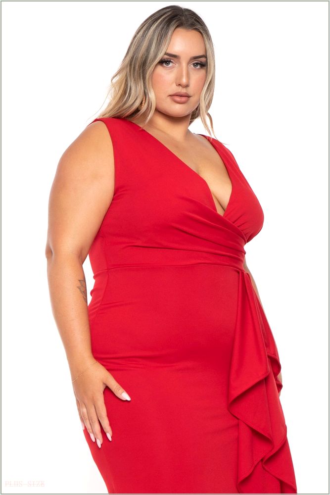  Plus Size Salome Ruffle Maxi Gown Dress- Red Z207-IXD9193SP-RD-1X