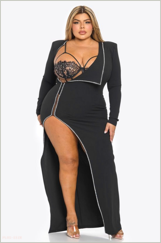  Plus Size Sasha 2 pcs Bodysuit and Dress Set- Black B15-BDBS61578-BK-1X