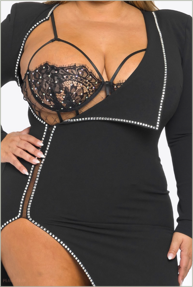  Plus Size Sasha 2 pcs Bodysuit and Dress Set- Black B15-BDBS61578-BK-1X