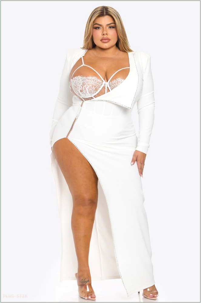  Plus Size Sasha 2 pcs Bodysuit and Dress Set- White B15-BDBS61578-WH-1X