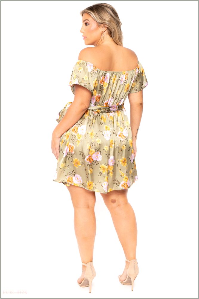  Plus Size Savannah Satin Off The Shoulder Dress - Olive X6-CS2193-OL-1X