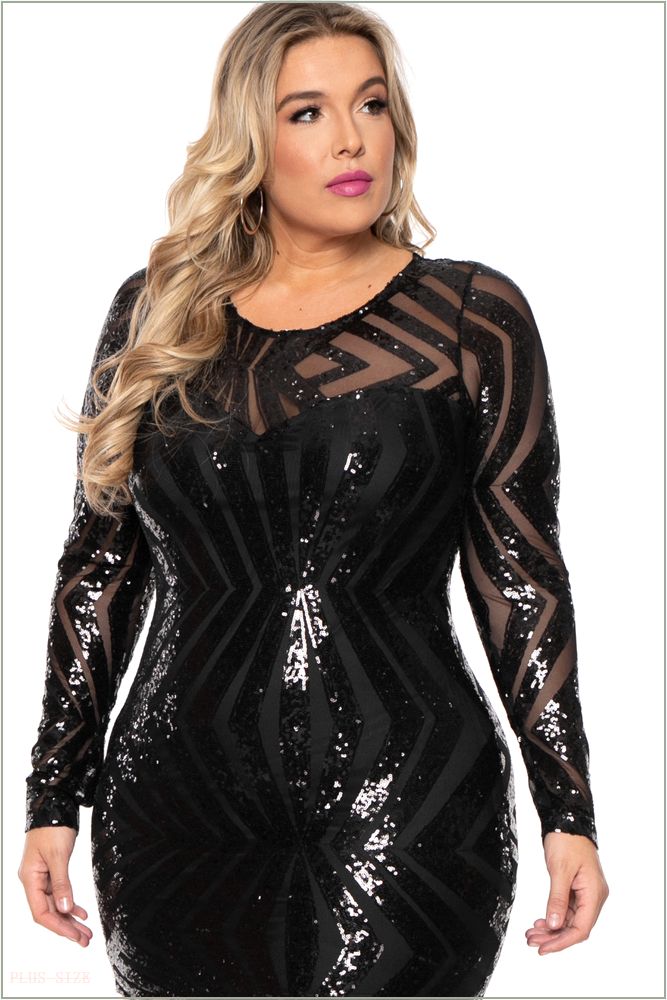  Plus Size Sequin Gatsby Dress - Black H16-ID20210PL-BK-1X