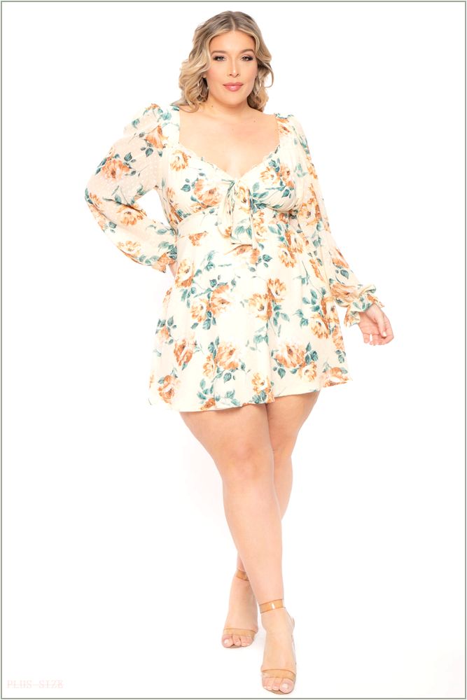  Plus Size Serena Chiffon Floral Dress - Ivory Y10-CS2177FP-IV-3X