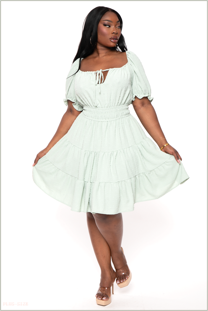  Plus Size Serenity Keyhole Dress - Sage U29-CS2128-SG-1X