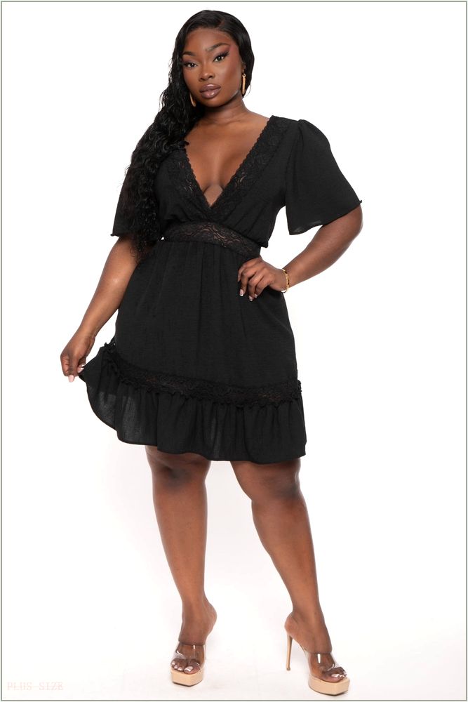  Plus Size Seri Woven Flare Dress - Black H17-CS2348-BK-1X