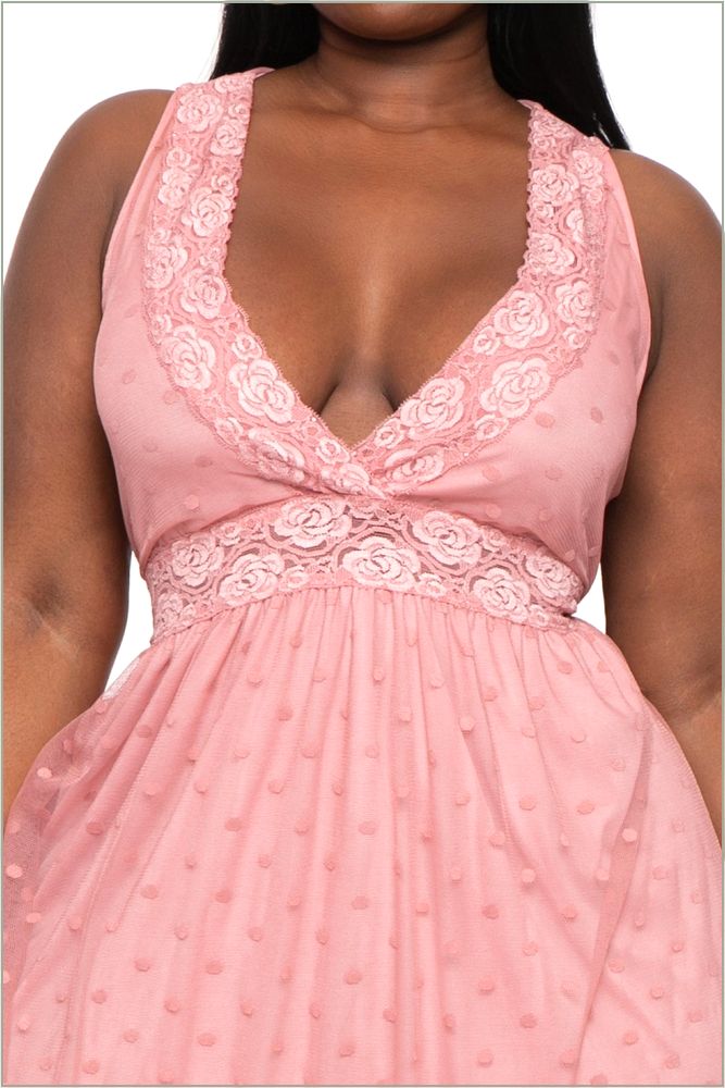  Plus Size Serien Dotted Mesh Dress - Rose H17-CS2364-RS-1X