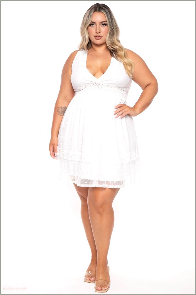  Plus Size Serien Dotted Mesh Dress - White H17-CS2364-WH-1X