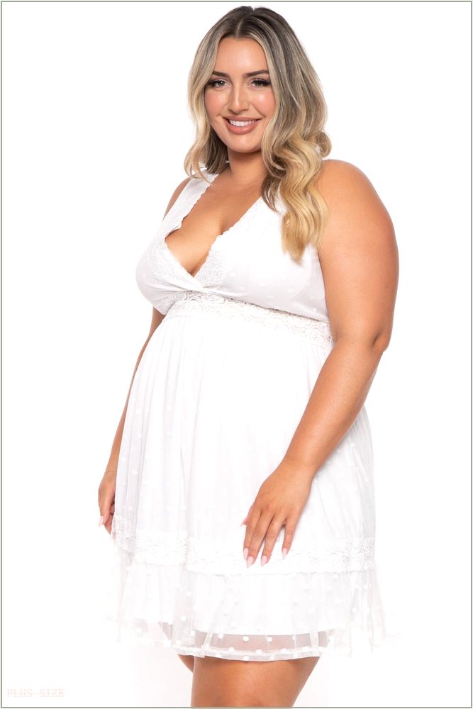  Plus Size Serien Dotted Mesh Dress - White H17-CS2364-WH-1X