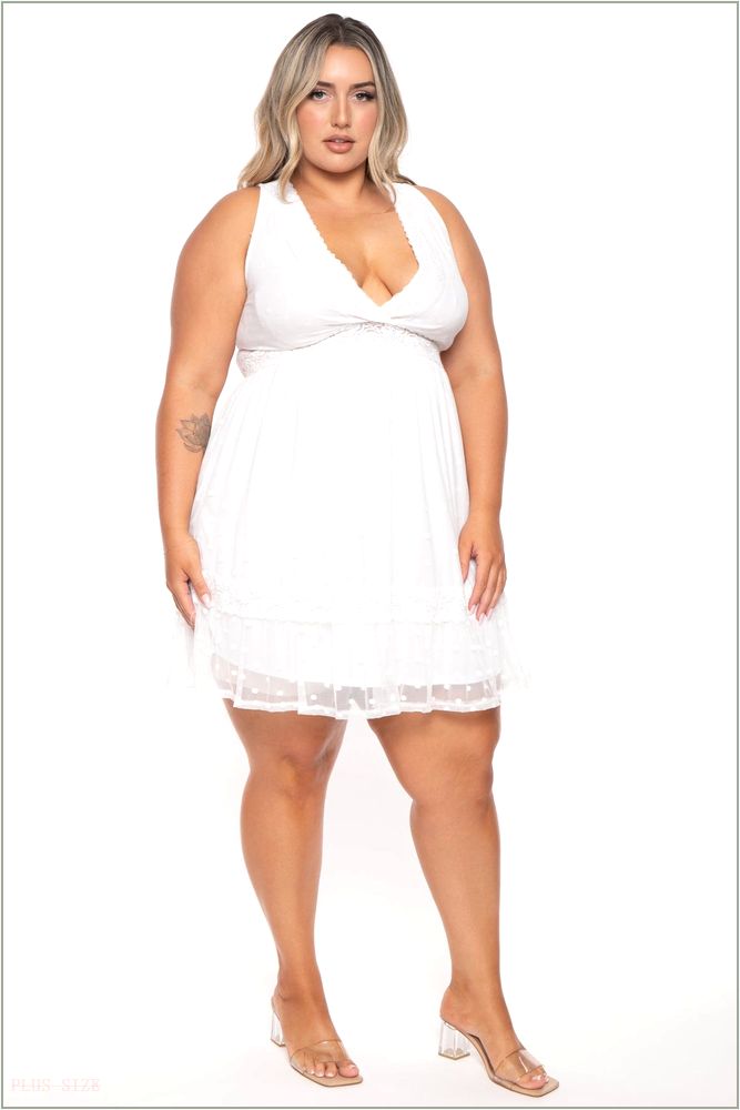  Plus Size Serien Dotted Mesh Dress - White H17-CS2364-WH-1X