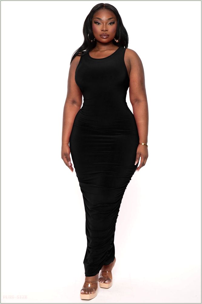  Plus Size Sia Ruched Bodycon Dress- Black H16-GD80956-BK-2X