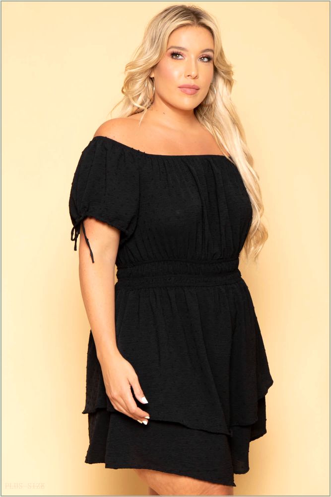  Plus Size Sienna Swiss Dot Dress - Black NG3-CS2129-BK-1X