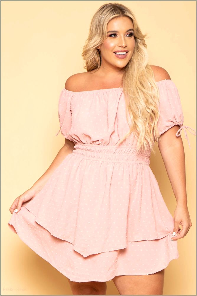  Plus Size Sienna Swiss Dot Dress - Pink NG3-CS2129-MV-3X