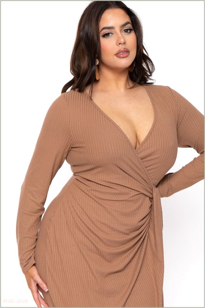  Plus Size Silvia Front Drape Dress - Khaki T17-CS2232-KK-2X