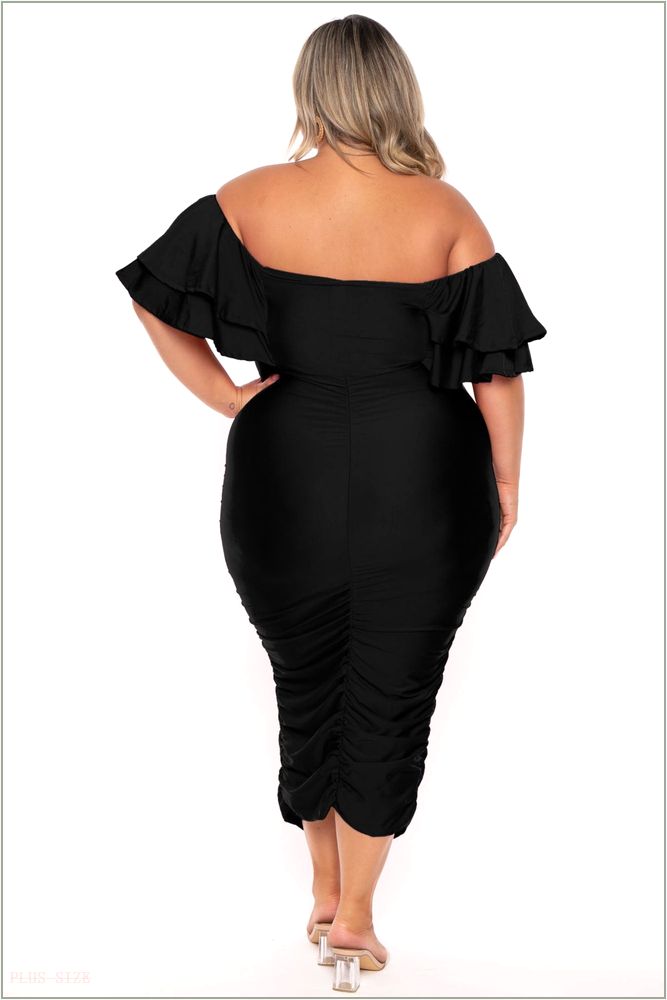  Plus Size Simona Satin Ruffle Midi Dress- Black H14-GD80961PL-BK-1X