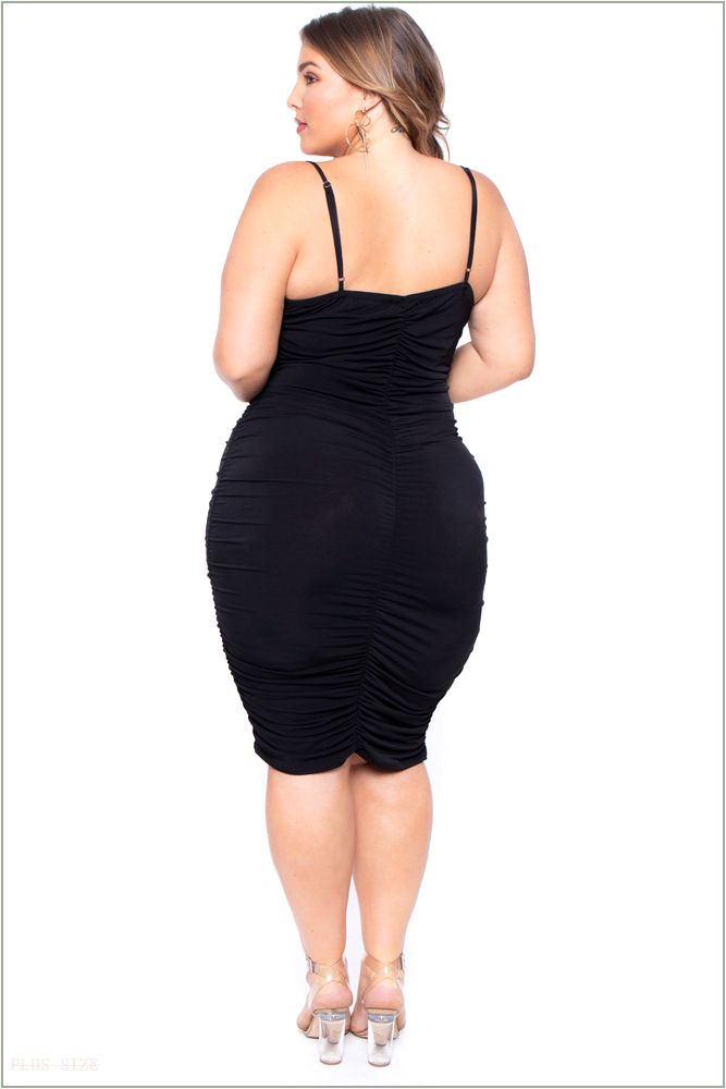  Plus Size Sleeveless Ruched Dress - Black H3-CS0436-BK-1X