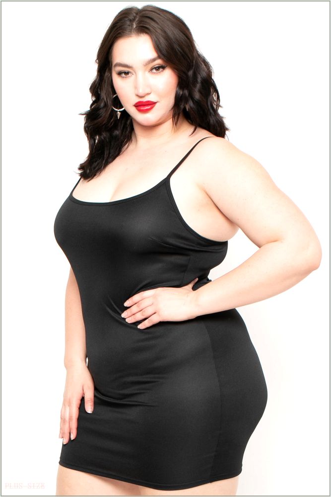  Plus Size Slip Dress- Black S38-CS0003-BK-1X