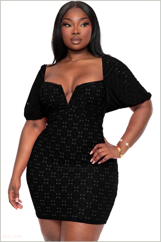  Plus Size Solana Eyelet Bodycon Dress - Black H7-CS2461-BK-2X