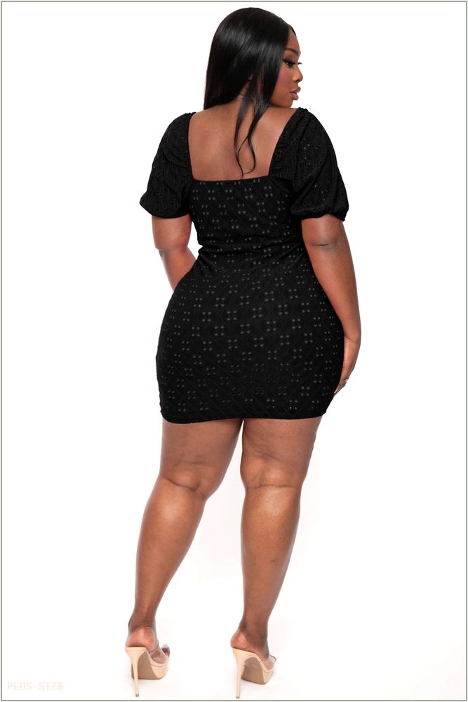  Plus Size Solana Eyelet Bodycon Dress - Black H7-CS2461-BK-2X