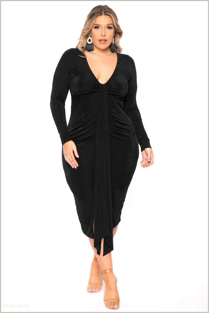  Plus Size Solara Slinky Midi Dress - Black H11-CS2271-BK-1X