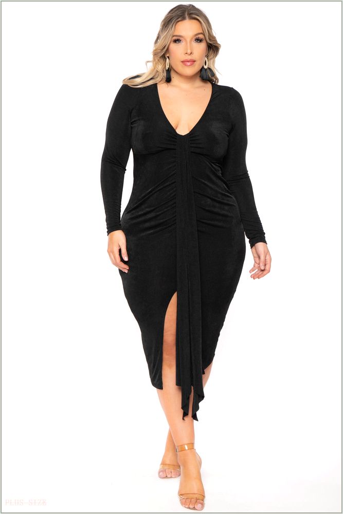  Plus Size Solara Slinky Midi Dress - Black H11-CS2271-BK-1X