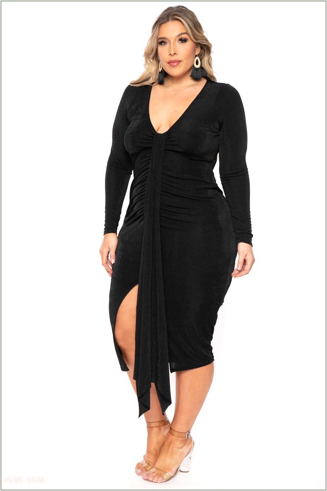  Plus Size Solara Slinky Midi Dress - Black H11-CS2271-BK-1X